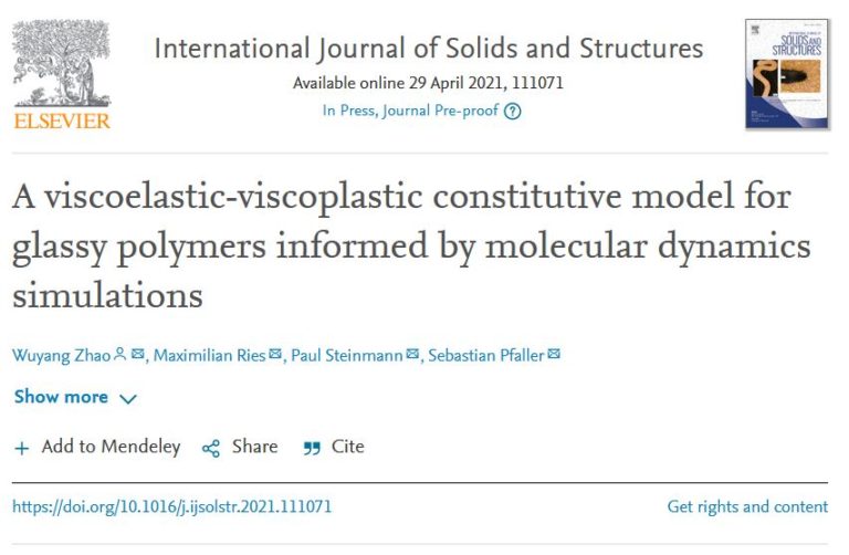 Publication on MD-informed viscoelastic-viscoplastic material modeling of polymers