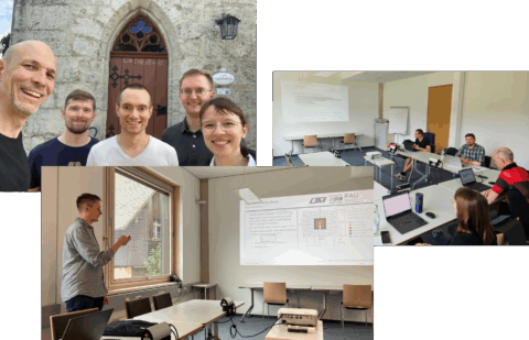 Collage of photograhps: Group photo, photos from seminar presentations and discussions